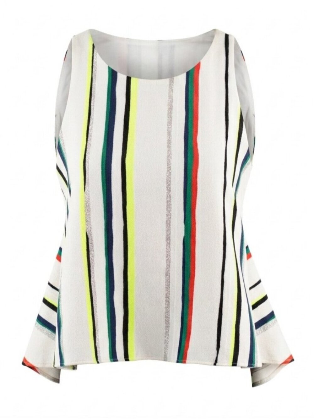 Milly New York High Low Metallic Stripe Open Back Peplum Tank Top Size 4 White